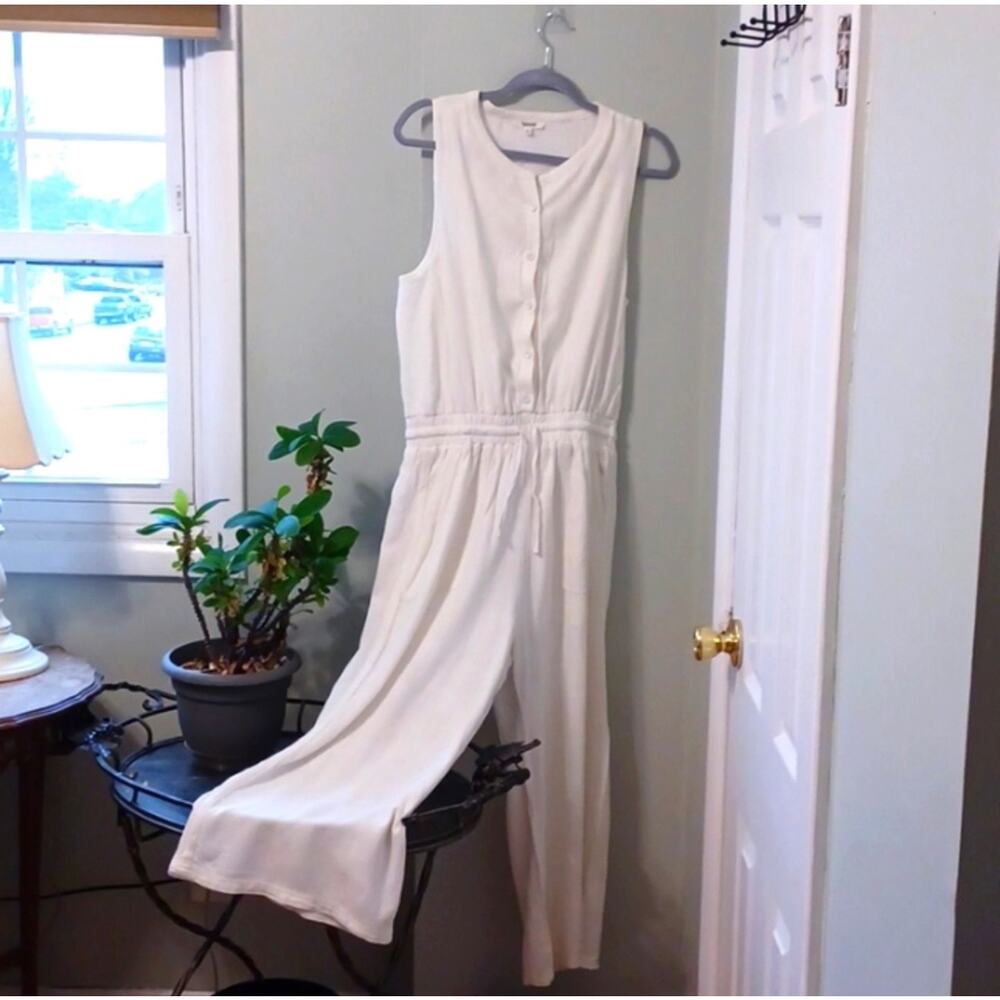 Splendid Cream Sleeveless Button-Front Jumpsuit